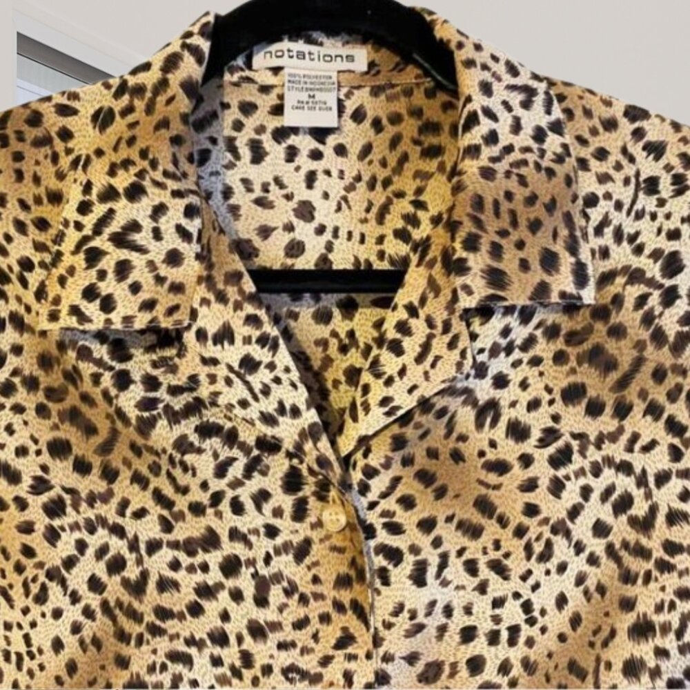 Notations Leopard Print Button-Up Blouse Women’s … - image 4